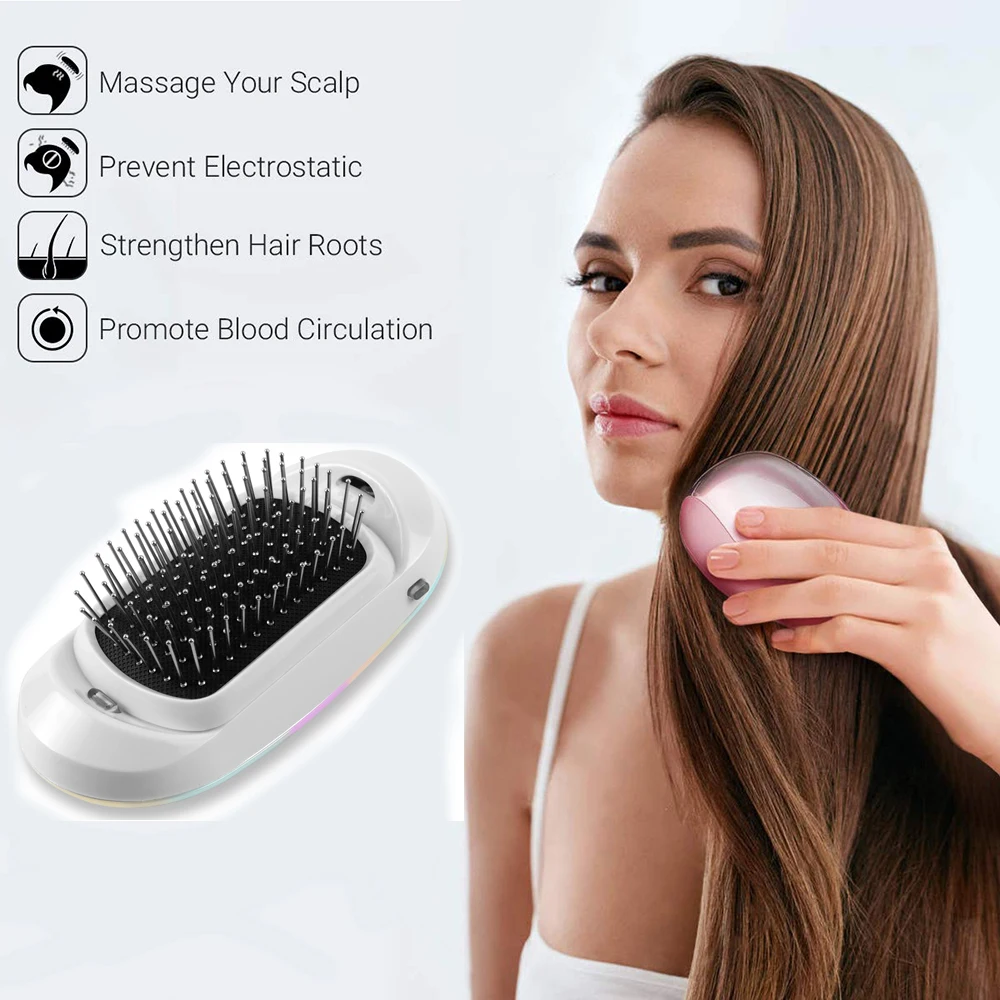 

2.0 Fashionic Mini Hair Straightener Protable Negative Ion Comb Anti-static Massage Straightening Comb Electric Hair Ionic Brush