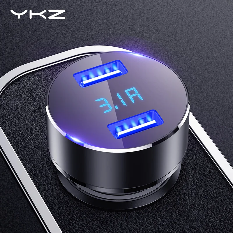 Автомобильное зарядное устройство YKZ 3 1 а с двумя USB портами и светодиодным