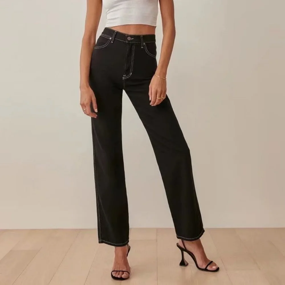 Джинсы женские прямые в винтажном стиле брюки-карго с завышенной талией