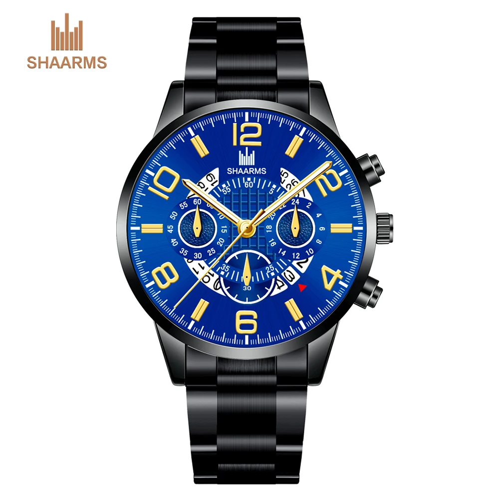 SHAARMS мужские модные часы Роскошные ремешок из нержавеющей стали повседневные