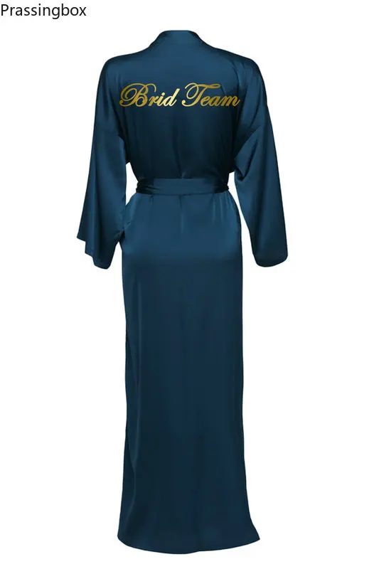 Silk Satin Long  Robes Long Sleeve Navy Custom Bridesmaid Robes Bride Robe Women Long Wedding Bathrobe and Homewear