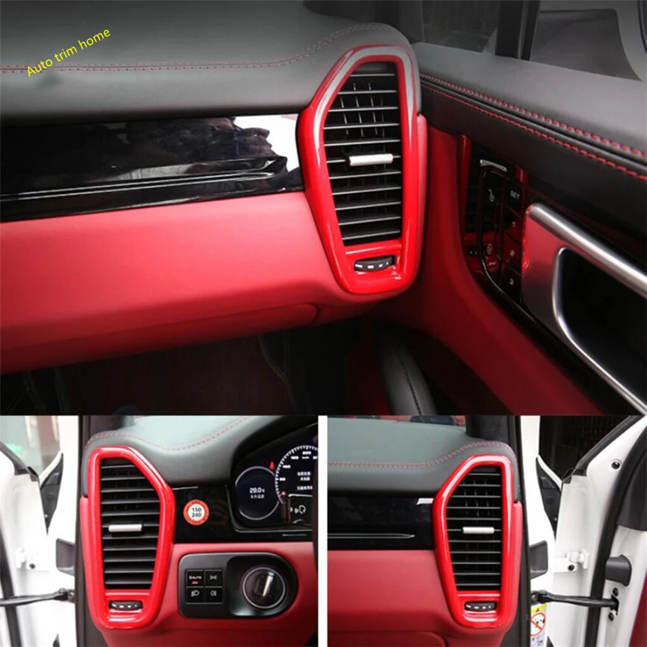 

Roof Hook / Dashboard Air AC / Lift Button / Head Lamps / Gear Box Panel Cover Trim For Porsche Cayenne 2018 - 2021 Red Interior