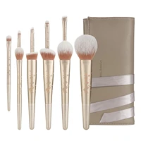 rownyeon makeup brushes 10 pcs makeup brush set premium synthetic eyebrow concealer blush champagne gold with leather makeup bag