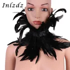 Викторианский готический воротник с натуральными перьями, чокер, шаль, накидка на плечо с ленточными галстуками для рождества, Хэллоуина, карнавала