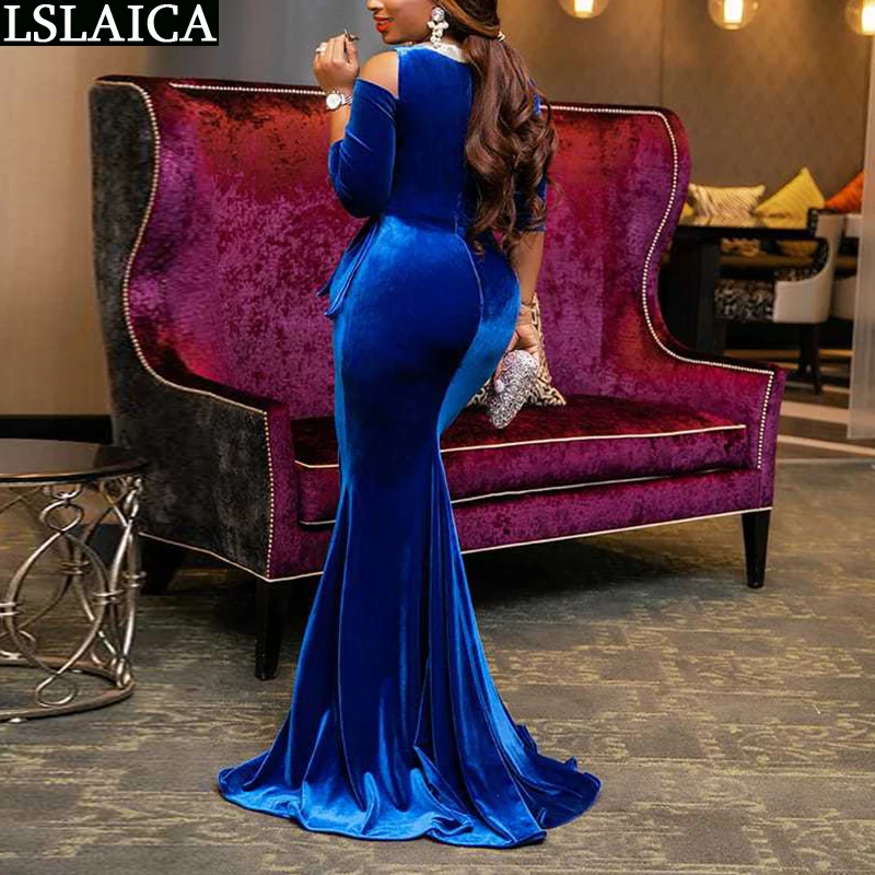 

Elegant Dress Slim Off-the-shoulder Evening Party Dress Floor-Length Formal Hollow Out Fashion New Velvet Dresses For Women