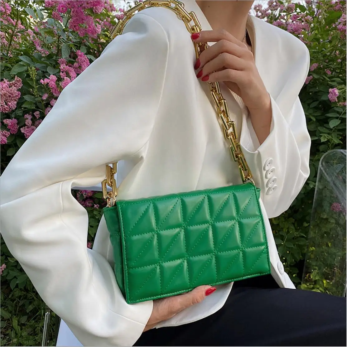 

Женская сумка-мессенджер на цепочке, кожаный кошелек из искусственной кожи для женщин, сумка через плечо 2021, Повседневная сумка в клетку с б...