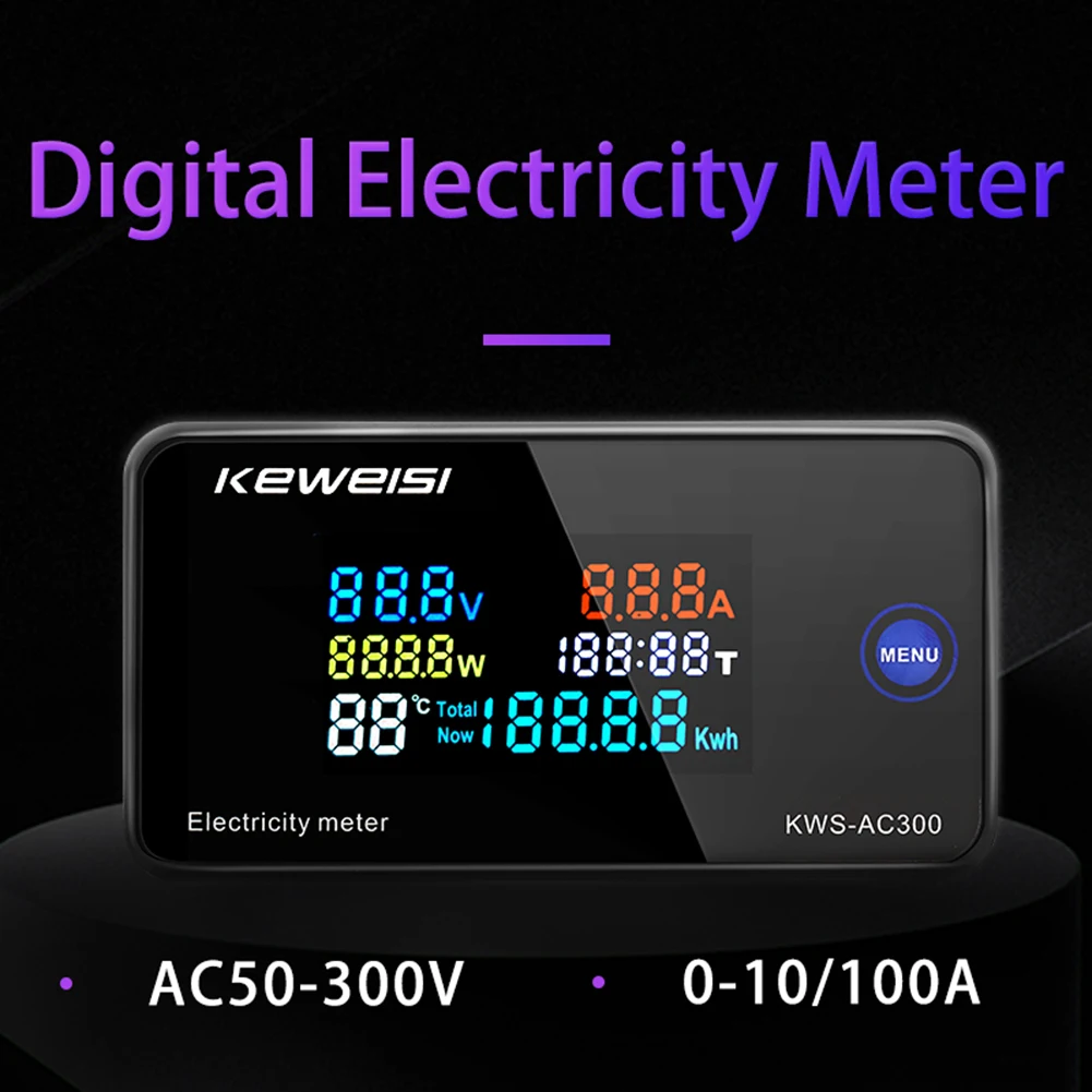 

Voltage Current Meter 6 in 1 Color Display Digital Energy Wattmeter AC 50-300V Easily Carrying Lightweight Gadgets