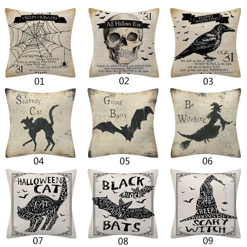 Декоративный льняной чехол для подушки на Хэллоуин с принтом летучая мышь