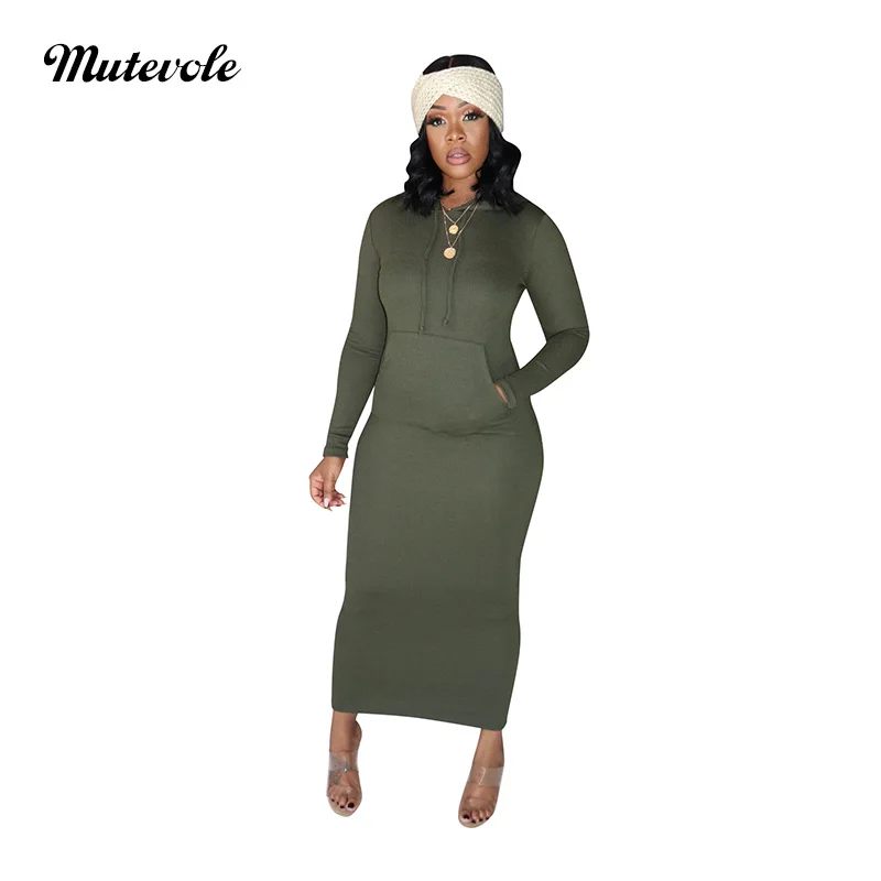 Mutevole повседневное облегающее трикотажное длинное платье с капюшоном женское