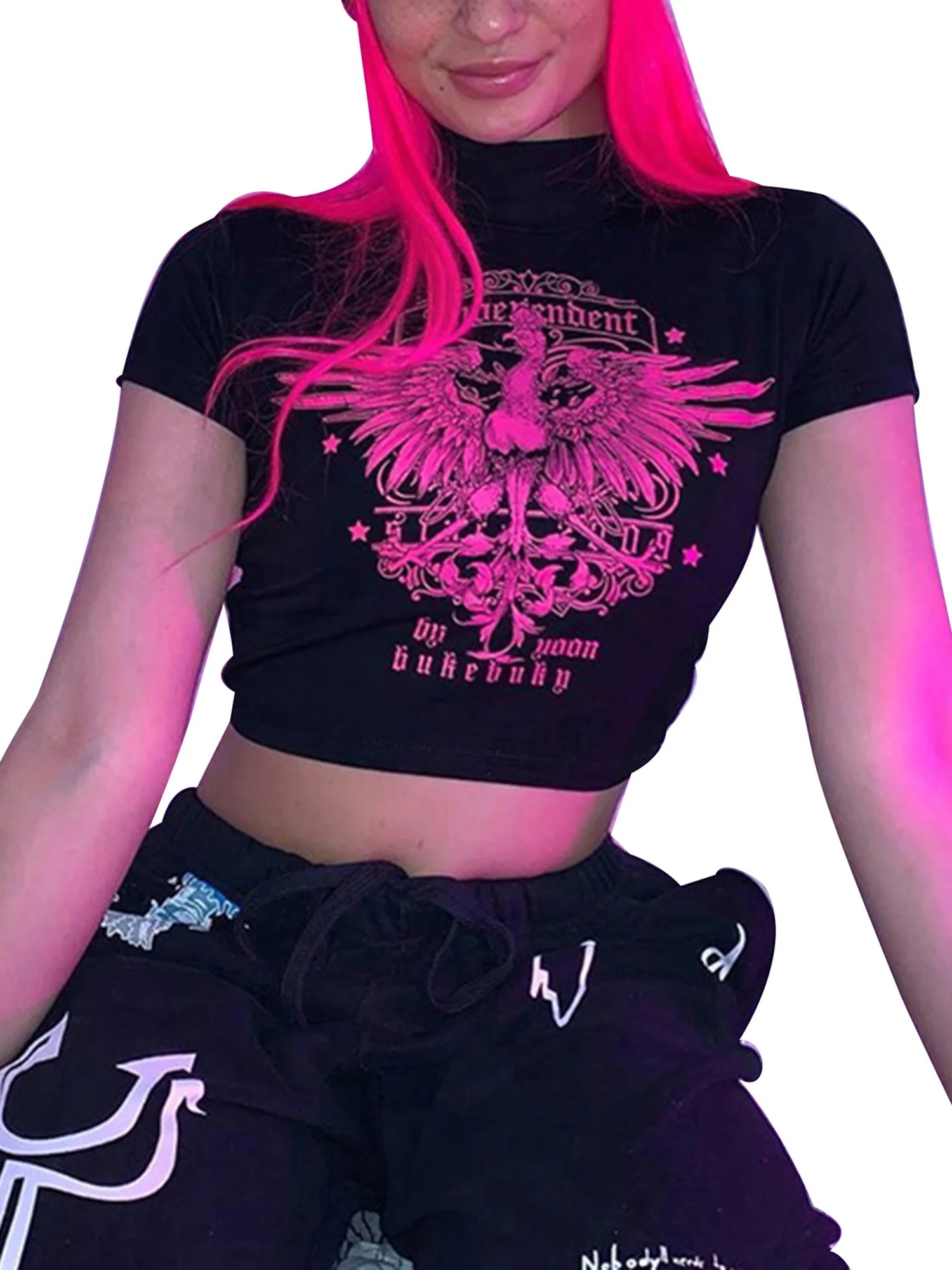 

Hirigin New Women Summer Short Sleeve O-Neck T-Shirt Funny Trend Hip Hop Printed Crop Top Slim Graphic Streetwear For Female