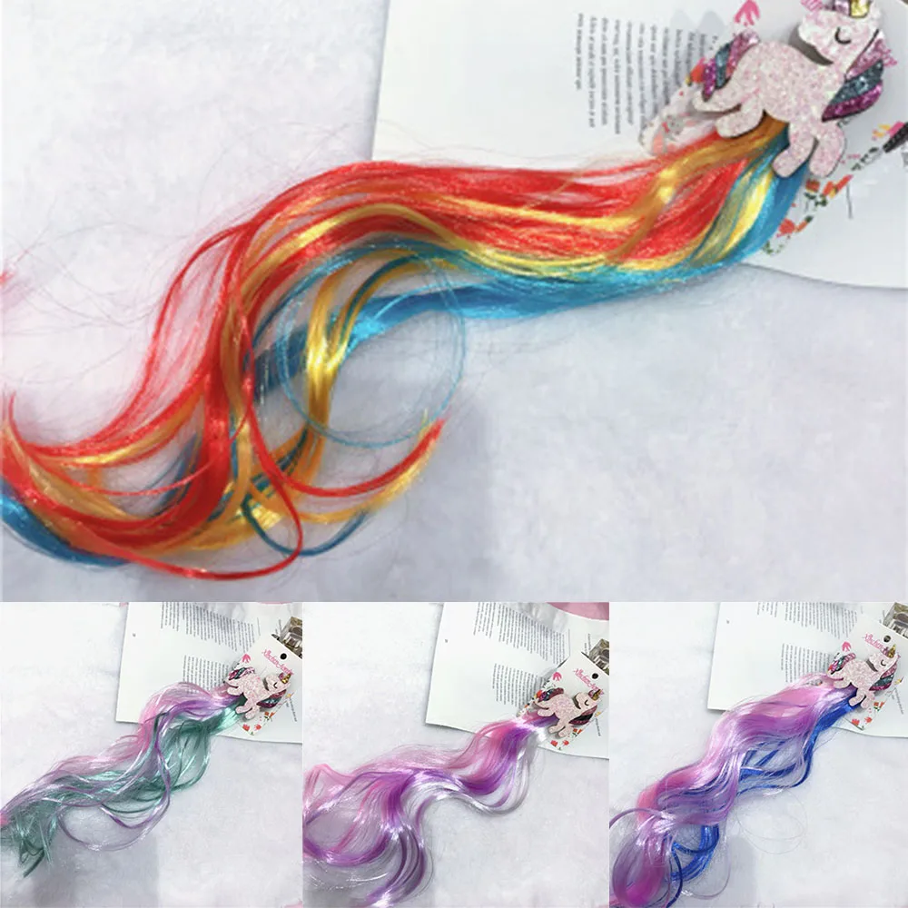 

Girls Lovely Gradient Colorful Unicorn Wigs Hairpins Princess Hair Ornament Headband Hair Clips Barrettes Kids Hair Accessories