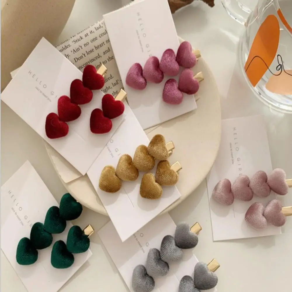 

2 Pc Vintage Velvet Love Hairpin Set Korea Heart Shape Hair Clip Barrettes Fashion Hairpin Women Hair Accessories Fashion