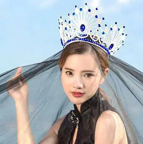 Свадебные украшения для волос с украшением в виде синих кристаллов и Стразы