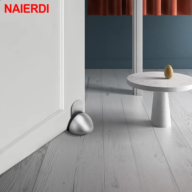 NAIERDI Magnet Door Stops Stainless Steel Holder Silver Magnetic Stopper Non-punch Doorstop Furniture Hardware | Обустройство дома