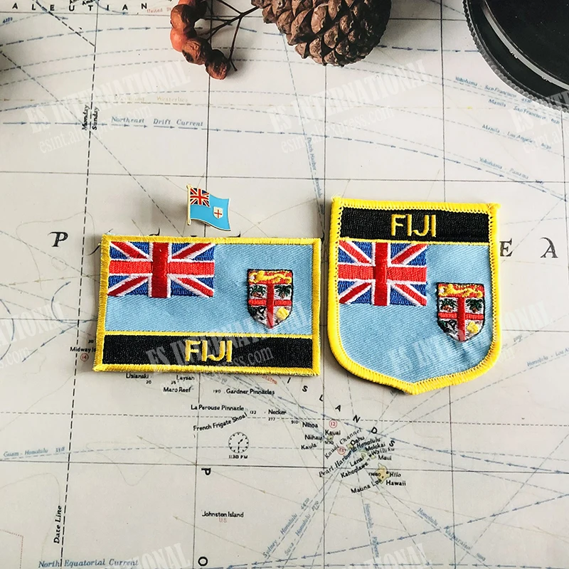 

FIJI National Flag Badges Armband Embroidery Patches And Lapel Pin One Set Cloth Accessories Backpack