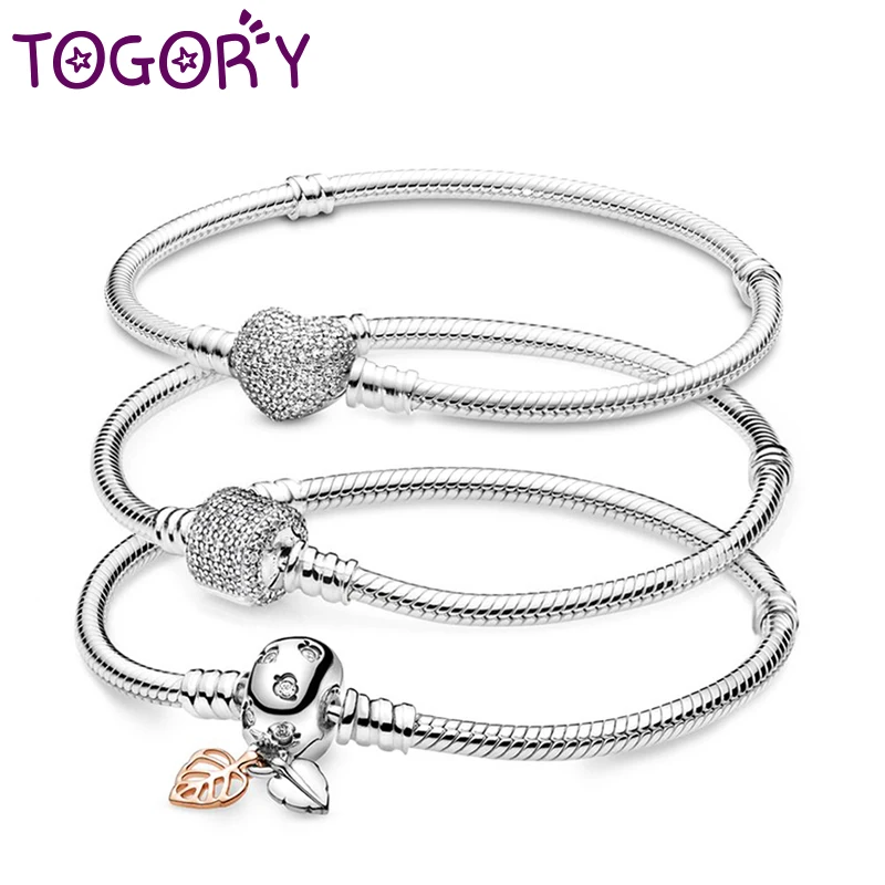 

TOGORY 2021 High Quality Silver Color Snake Chain Charm Bracelet Fit Original Beads Brand Bracelet For Women Men Jewelry Gift