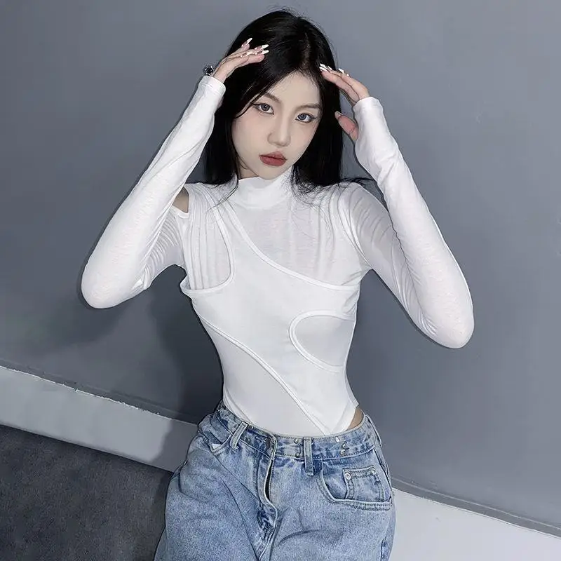 

Casual Solid Bodysuit Hollow Out BLong Sleeve Playsuit Stretch Fitness Rompers Skinny clothing Sexy jumpsuit Women close-fitting