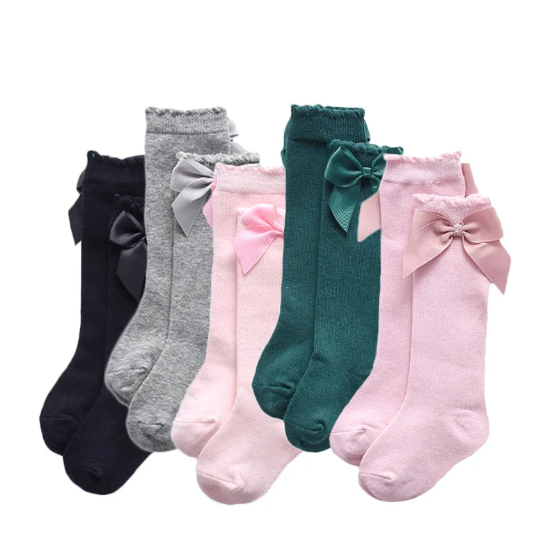 Купи Cotton Kids Girls Socks With Big Bows Knee High Children Princess Socks For Girls Newborn Baby Long Sock Autumn Winter Style за 148 рублей в магазине AliExpress