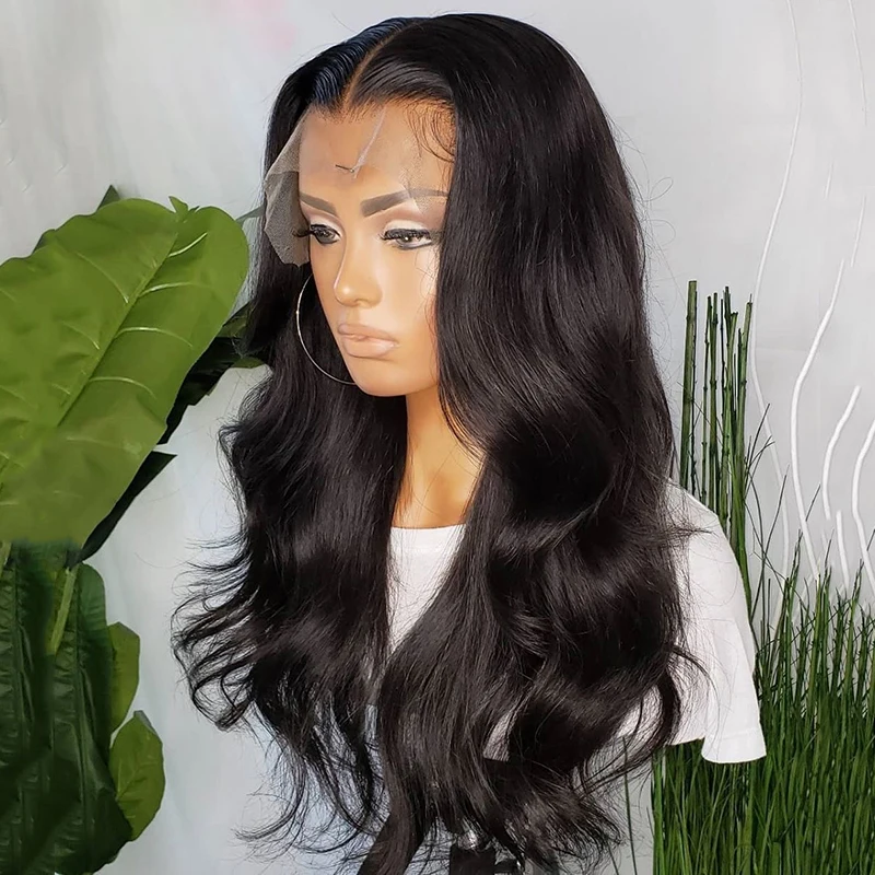 

Black 180% Density Natural Wave Brazilian Long Preplucked Remy 13x4 T Part Lace Front Wig With Babyhair Human Hair Wig For Women