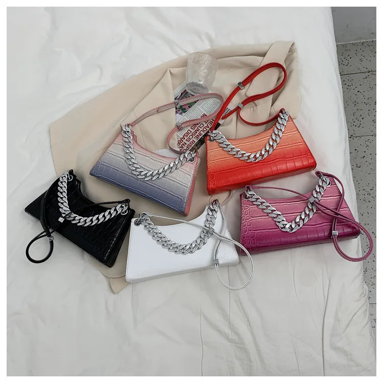 

Shoulder Bags For Female 2021 New Crocodile Pattern Handbags Fashion Portable Underarm Bags Solid Color Chain Casual Bags