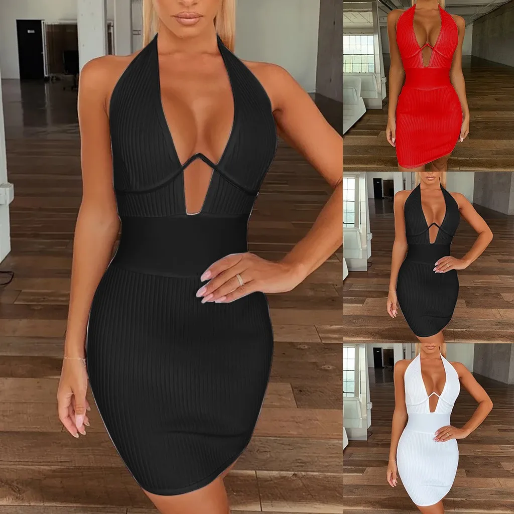 Горячая Распродажа модное женское платье с глубоким v образным вырезом открытой