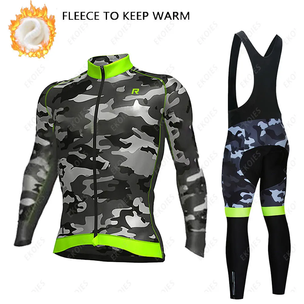 

Camouflage Winter Cycling Clothing 2021 Men Long Sleeves Warm Cycling Suit Outdoor MTB Road Bike Sports Team Bike Jersey Set