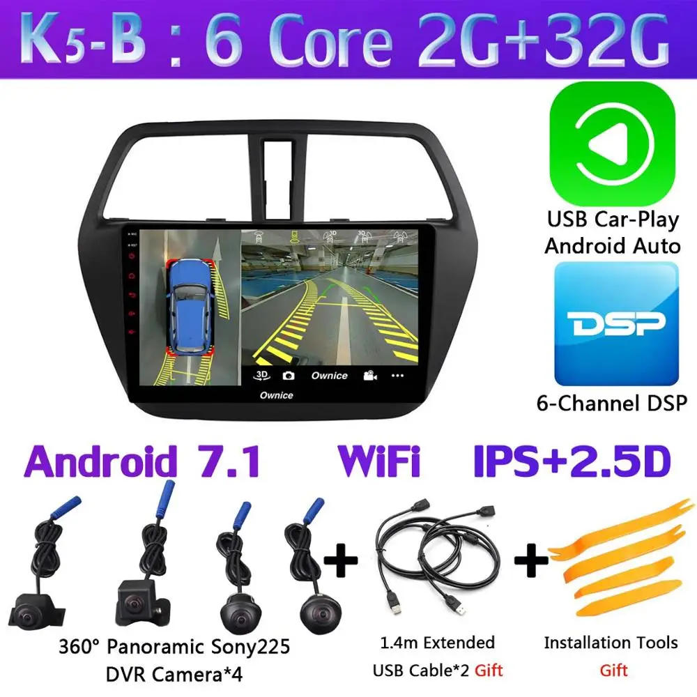 K5-B-CarPlay " 360 ° панорамный Android 9,0 автомобильный DVD мультимедийное радио gps для Suzuki SX4 S-Cross 2013 S Cross автомобильное радио DSP - Цвет: K5-B-CarPlay