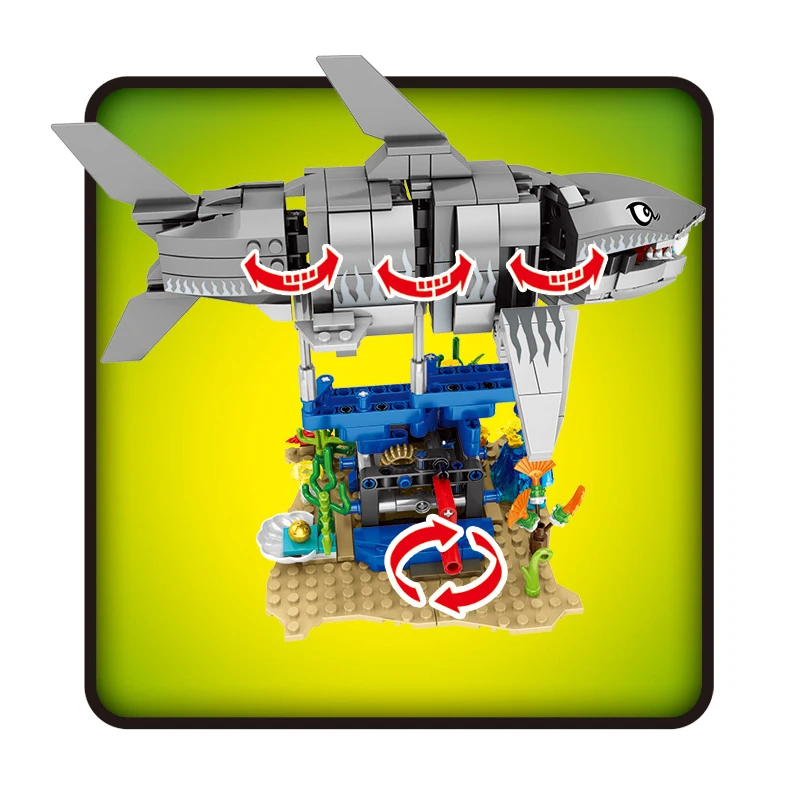 Megalodon Акула период Юрского периода динозавр парк мира модель MOC строительные