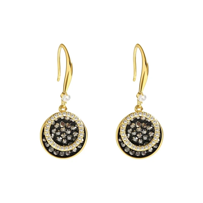 

Round piece black earrings high sense party Earrings European and American trendy lady fashion celebrity Earrings