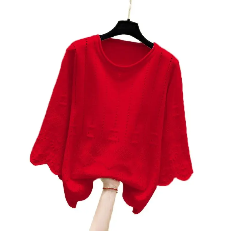 

Spring and summer 2021 new round neck hollow out sweater women's thin blouse Pullover loose knit top fashion