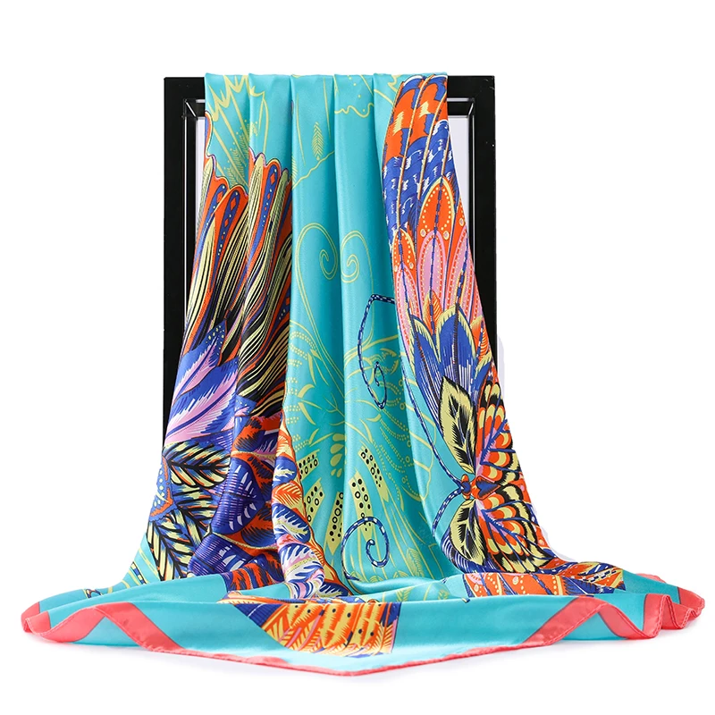

Fashion Hair Scarf For Women Kerchief Black Silk Satin Hijab Scarfs 90cm*90cm Square Shawls Neckerchief Scarves For Ladies 2020