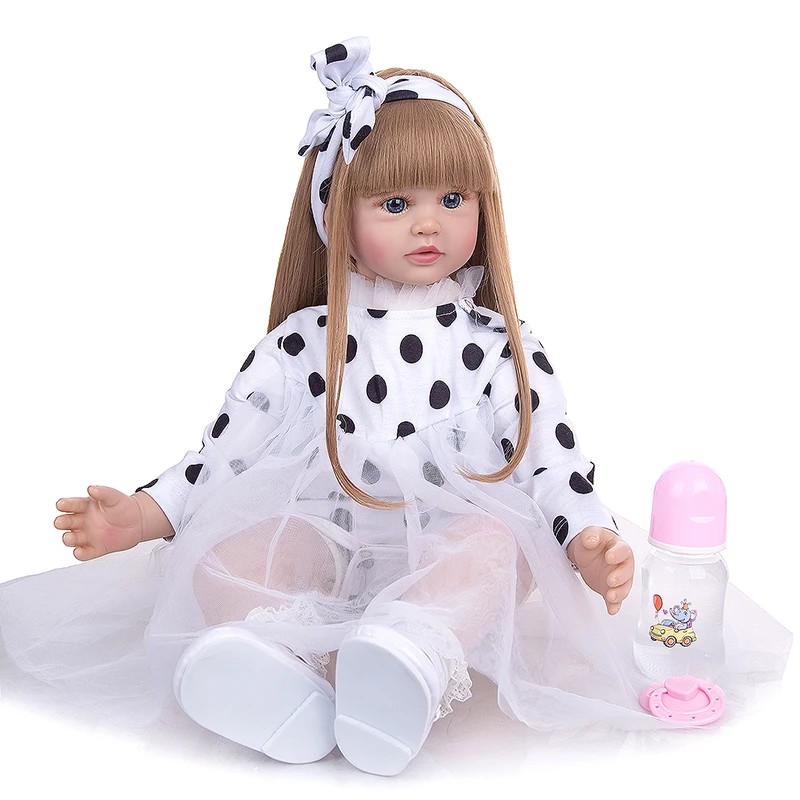 

60cm Reborn Doll As Princess Reborn Girl with Thick Hair Cloth Body Toddler Newborn Bebe Dolls Toy Kid Birthday Christmas Gift