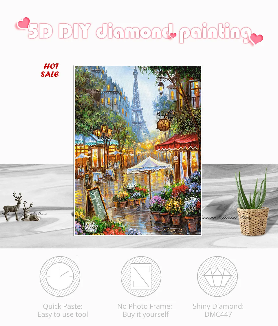 HUACAN 5D DIY Алмазная картина живописная Эйфелева башня полная квадратная вышивка картины на продажу Алмазная вышивка с Носорогом домашний декор