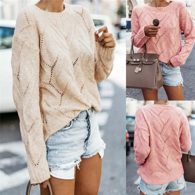 

hirigin fashion Womens Long Sleeve Loose solid Sweaters female casual Jumper Tops ladies Pullover o-neck new tops Size 6-14