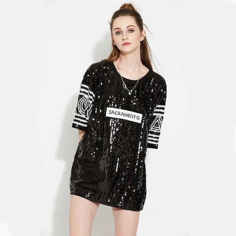 Женская Блестящая футболка с блестками блестящий топ в европейском и