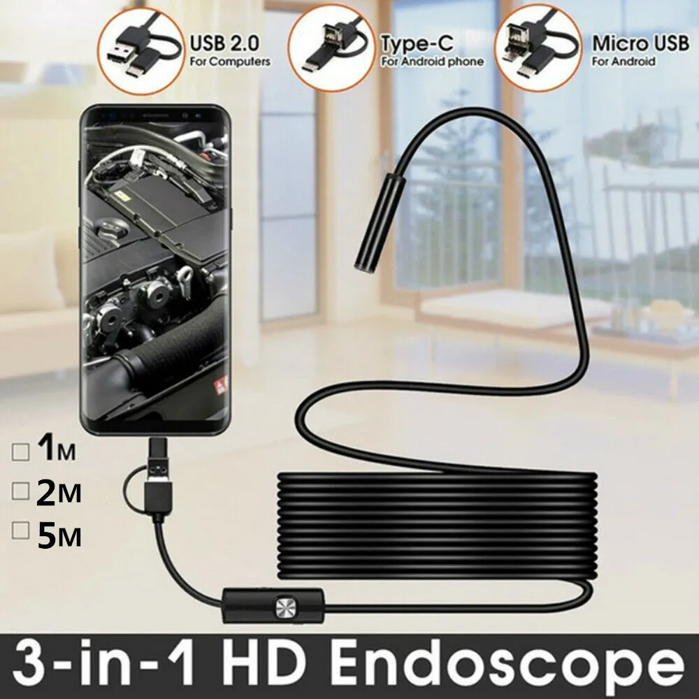 

TYPE-C USB Mini Endoscope Camera 5.5/7mm 5/2/1m Flexible Cable Snake Borescope Inspection for Android Smartphone PC New 2020