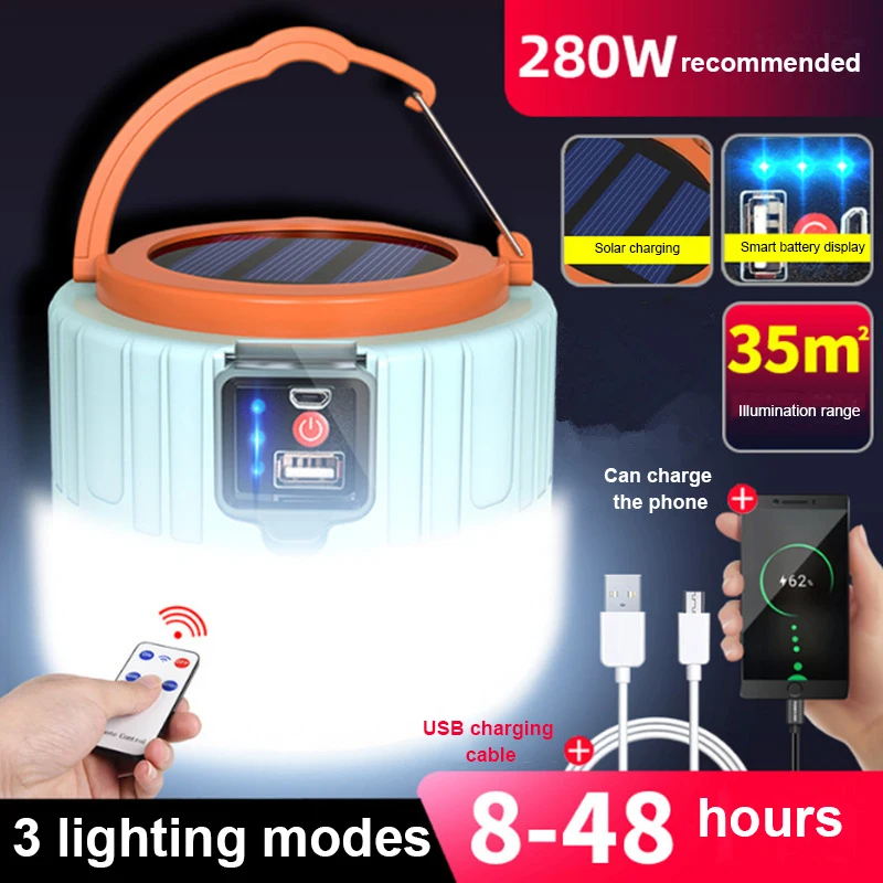 LED Camping Light Solar Lamp USB Portable Lighting Phone Charge Solar Camping Lantern Rechargeable Lamp Waterproof Outdoor