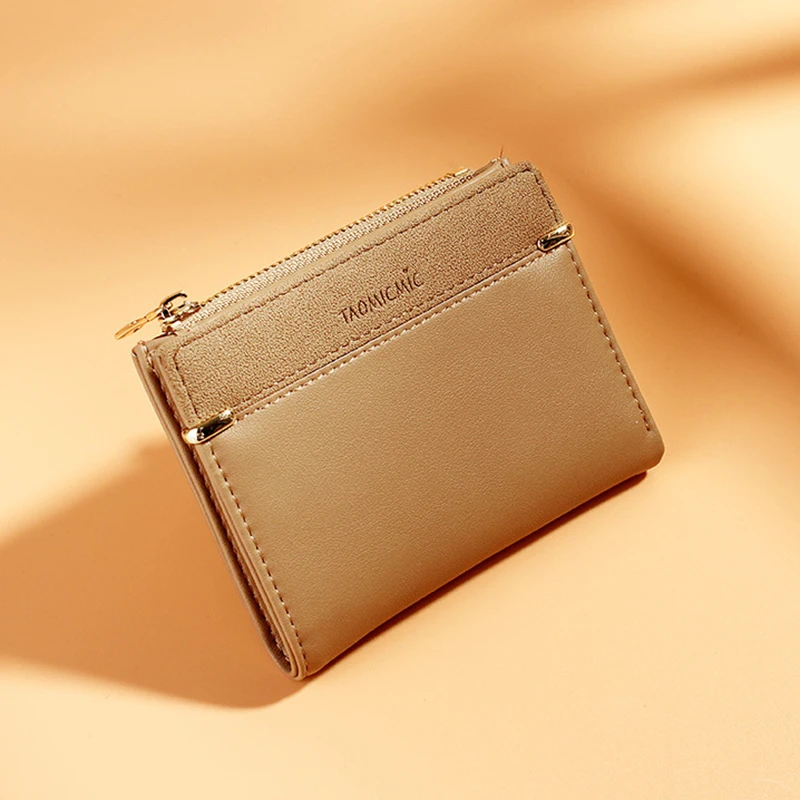 Повседневные кожаные мини кошельки однотонные для девочек две складные