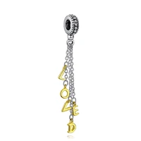golden letters loved pendant fit original pan charms bracelet long silver color chains tassel beads diy jewelry for women dangle