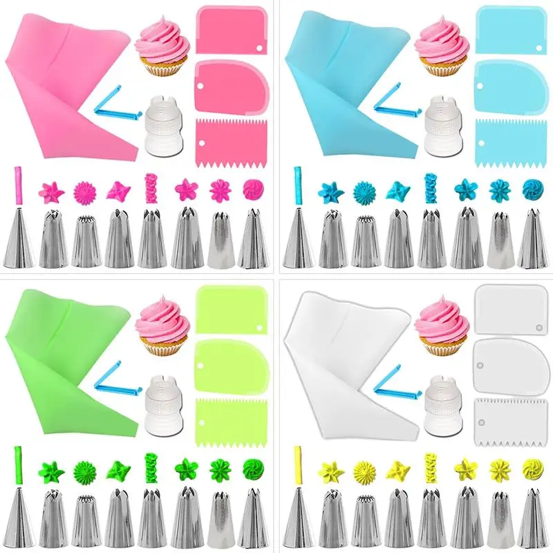 

14Pcs/Set Silicone Pastry Bag Tips Kitchen DIY Cake Icing Piping Cream Cake Decorating Tools Reusable Pastry Bag+ Nozzle Set