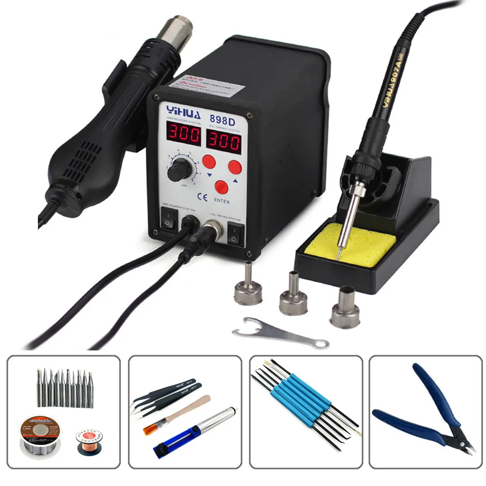 YIHUA 898D 2 в 1 700 Вт бессвинцовая пайка SMD паяльная станция цифровая паяльная станция и паяльная станция горячего воздуха - Цвет: Package 1
