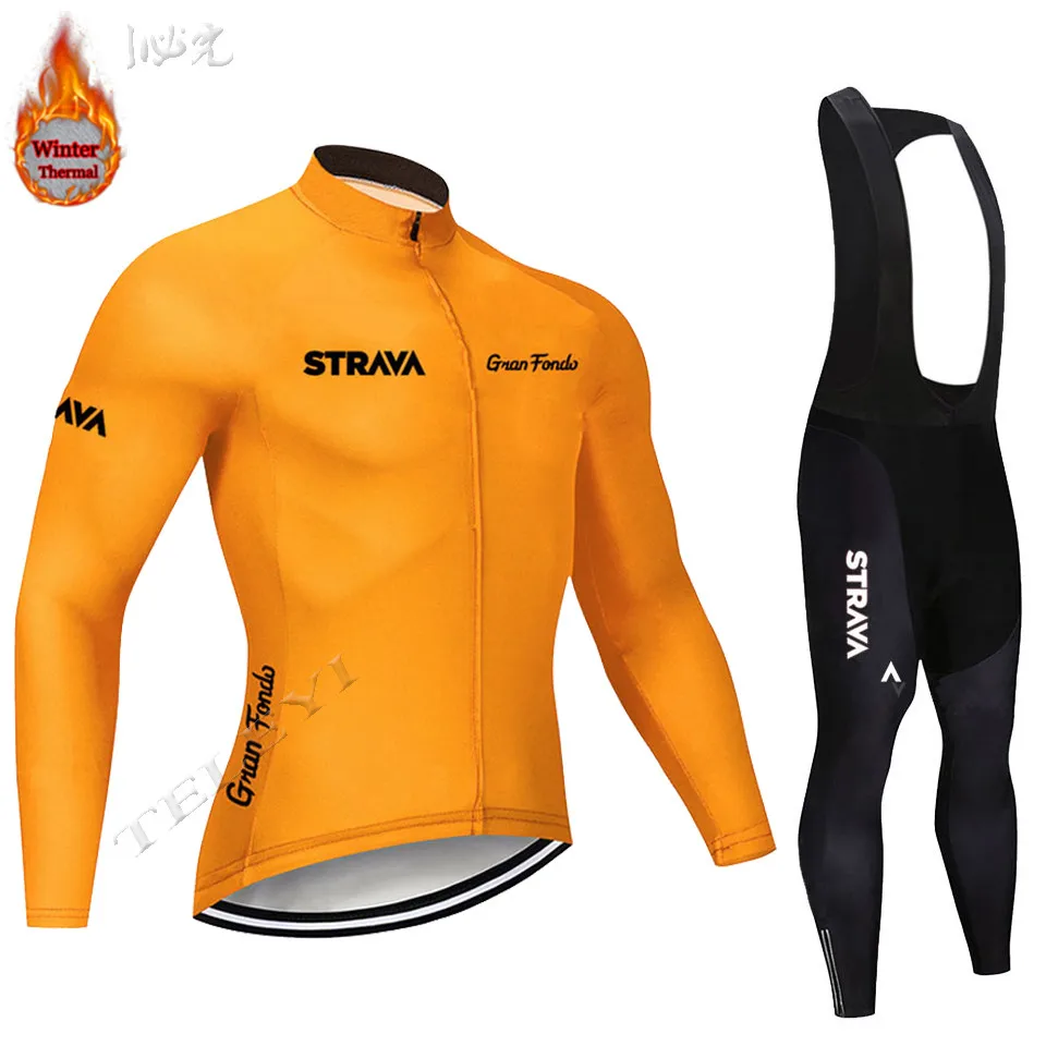 STRAVA зеленый флис мужской Велоспорт Джерси Набор велосипедный зимний Одежда для велоспорта Майо Ropa Ciclismo Invierno костюм
