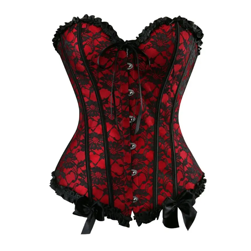 

Women Vintage Floral Lace Overbust Corset Victorian Sexy Brocade Waist Cincher Body Shaper Corset Bustier Lingerie Top Plus Size