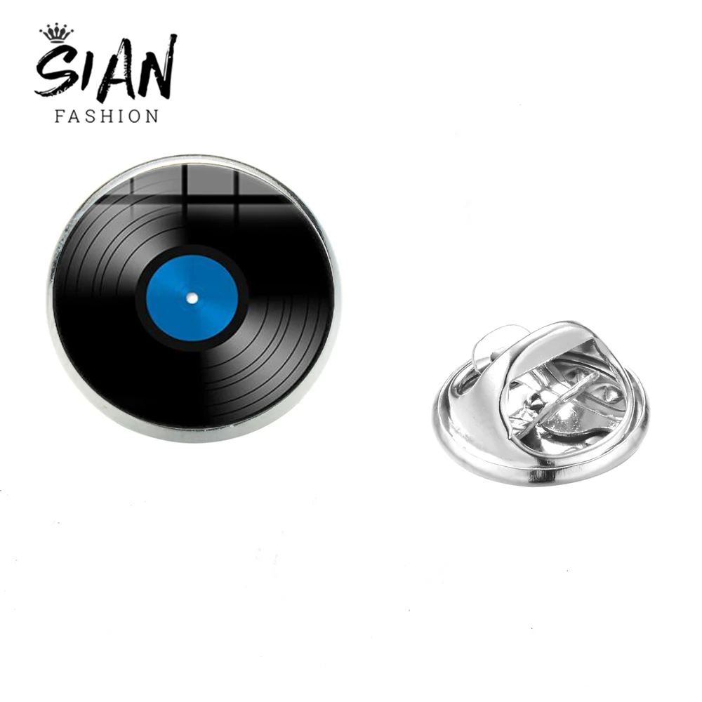 

SIAN Retro Music Record Player Brooch Gramophone Vinyl Record Art Pattern Glass Round Cloth Pins Badge Stainless Steel Brooches