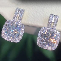 huitan fashion silver color cz stud earrings for women bling bling aaa white cubic zirconia statement earrings hot sale jewelry