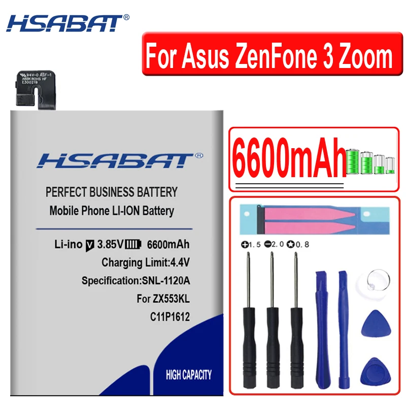Аккумулятор HSABAT C11P1612 6600 мАч для Asus ZE553KL, ZenFone 3 Zoom, ZenFone 3 Zoom Dual SIM LTE, Zenfone 3 Zoom Z01HDA