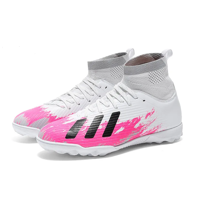 

Men's Soccer Shoes Teenager High Ankle Cleats Antiskid Grass Training FG/TF Kids Breathable Soft Outdoor Sneakers Football Boots