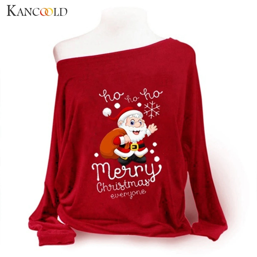 Женский свитер с длинными рукавами и круглым вырезом Рождественский принтом на