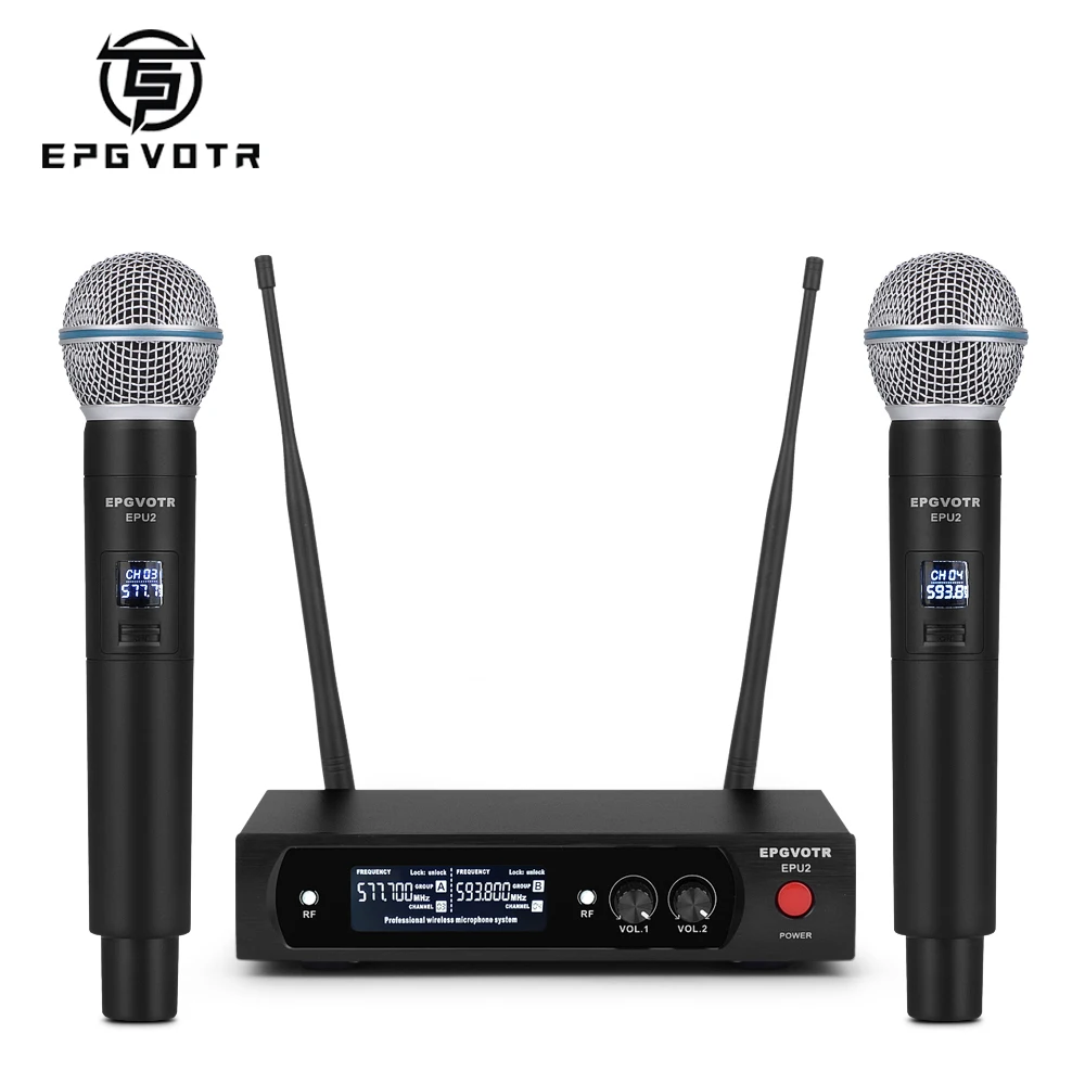 EPGVOTR UHF Беспроводная микрофонная система с 2 металлическими материалами ручные