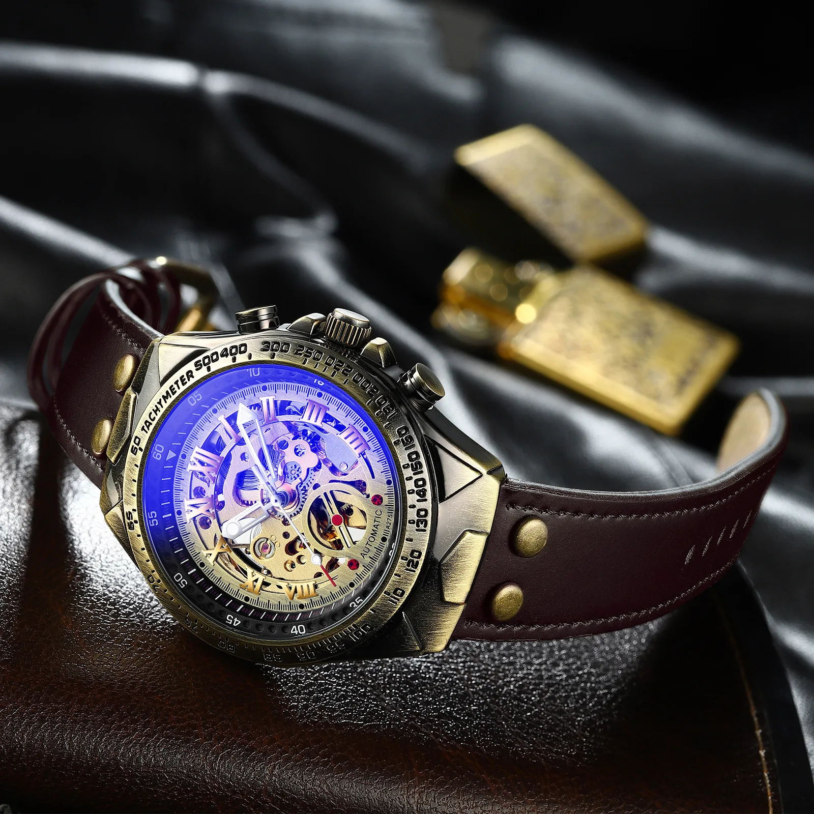

2021 New Mens Automatic Mechanical Watches Fashion Casual Man Bronze Dial Watch Men 30M Life Waterproof Watches